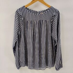 LOFT Blue White Metallic Stripe Size Medium Chambray Pullover Top